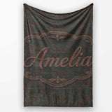 Dark Green Textured Herringbone Style Seamless Pattern Lovely  Personalised Custom Name Super Soft Fleece Blanket Bed Sofa Throw
