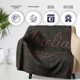 Dark Green Textured Herringbone Style Seamless Pattern Lovely  Personalised Custom Name Super Soft Fleece Blanket Bed Sofa Throw