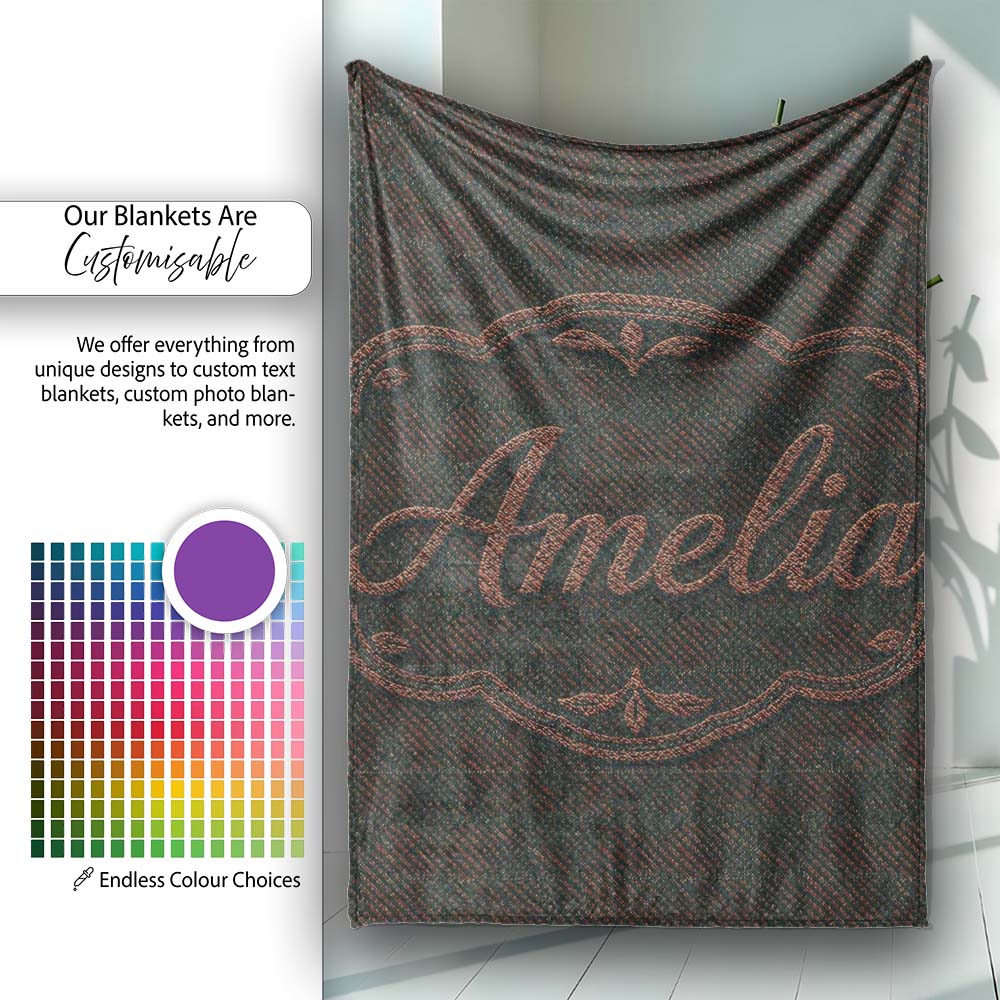 Dark Green Textured Herringbone Style Seamless Pattern Lovely  Personalised Custom Name Super Soft Fleece Blanket Bed Sofa Throw