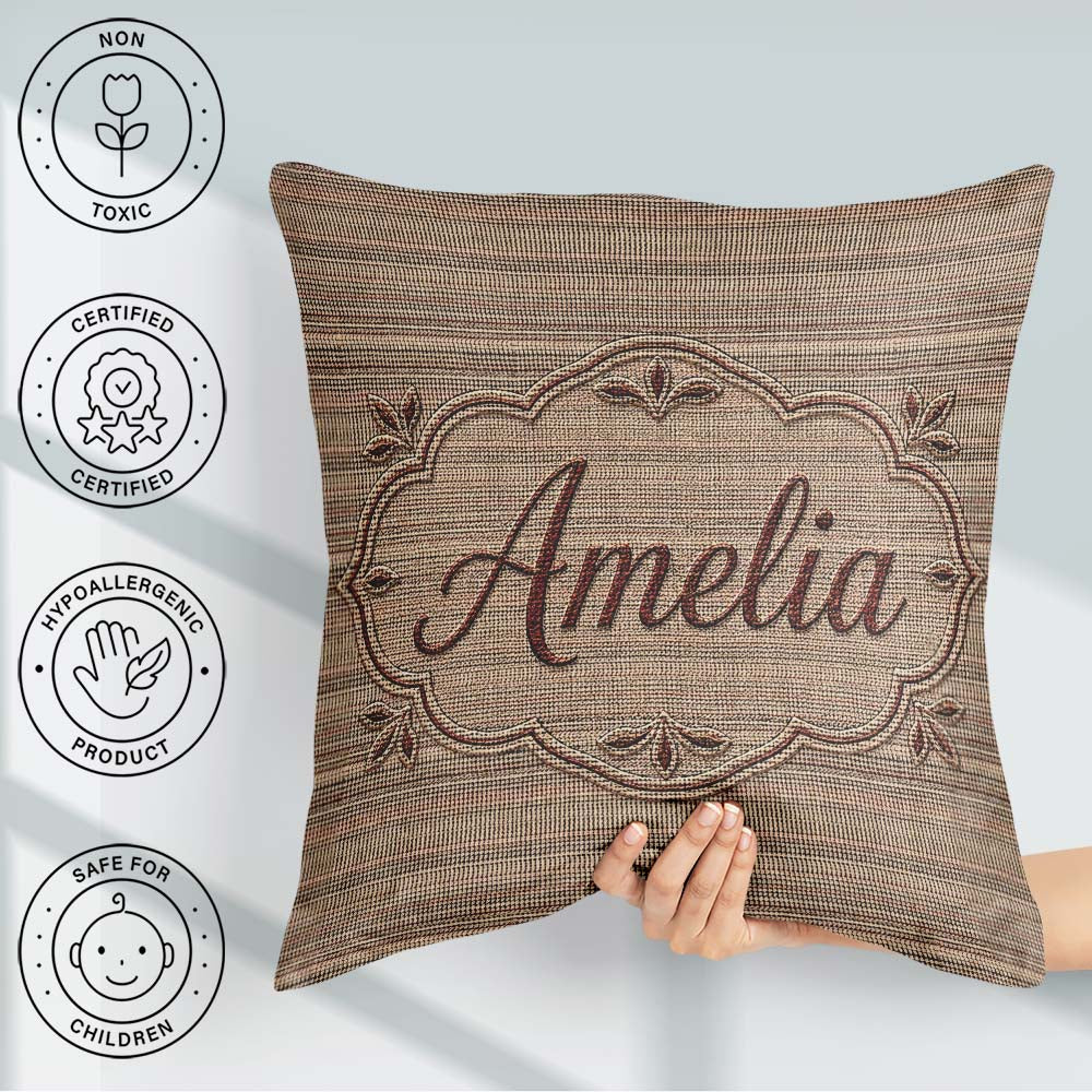 Custom Name Beige Small Check Woven Texture Seamless Pattern Square Filled Cushion Throw Pillow Sofa Bed Home Decor Zip Washable UK Made