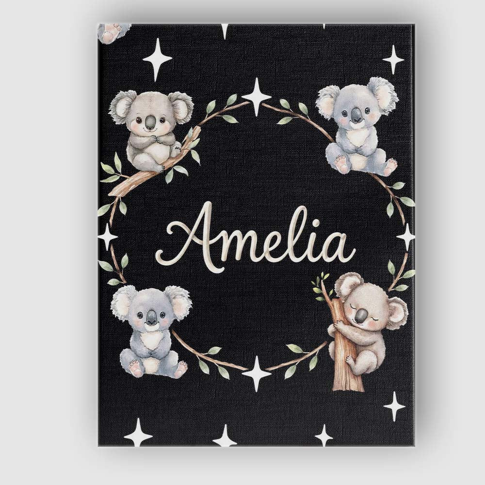 Personalised Name Cute Baby Koala Bears Custom  Modern Room Accent Elegant Feature Canvas Wall Art Print Decor Picture Ready to Hang