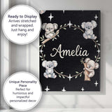 Personalised Name Cute Baby Koala Bears Custom  Modern Room Accent Elegant Feature Canvas Wall Art Print Decor Picture Ready to Hang