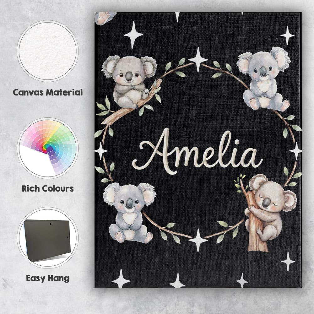 Personalised Name Cute Baby Koala Bears Custom  Modern Room Accent Elegant Feature Canvas Wall Art Print Decor Picture Ready to Hang