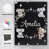 Personalised Name Cute Baby Koala Bears Custom  Modern Room Accent Elegant Feature Canvas Wall Art Print Decor Picture Ready to Hang