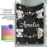 Cute Baby Koala Bears with Stars on Black Background Seamless Lovely  Personalised Custom Name Super Soft Fleece Blanket Bed Sofa Throw