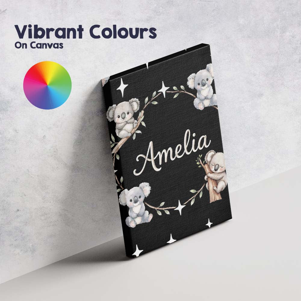 Personalised Name Cute Baby Koala Bears Custom  Modern Room Accent Elegant Feature Canvas Wall Art Print Decor Picture Ready to Hang