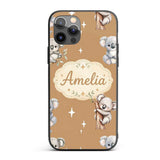 Cute Baby Koala Bears with Stars on Warm Brown Custom Name Protective Phone Case Mobile Cover Durable Everyday Smartphone Shock Resistant