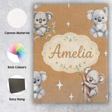 Personalised Name Cute Baby Koala Bears Custom  Modern Room Accent Elegant Feature Canvas Wall Art Print Decor Picture Ready to Hang