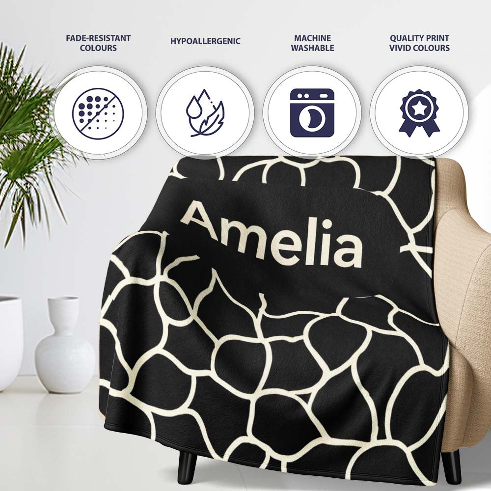 Pebble Outline Network Black Cream Organic Abstract Pattern Lovely  Personalised Custom Name Super Soft Fleece Blanket Bed Sofa Throw