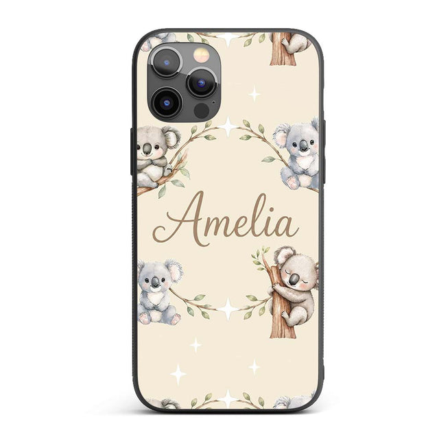 Cute Baby Koala Bears with Stars on Soft Beige Custom Name Protective Phone Case Mobile Cover Durable Everyday Smartphone Shock Resistant