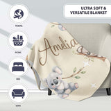 Cute Baby Koala Bears with Stars on Soft Beige Background Seamless  Personalised Custom Name Super Soft Fleece Blanket Bed Sofa Throw
