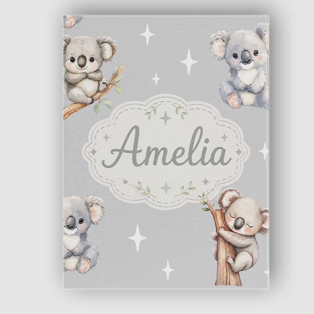 Personalised Name Cute Baby Koala Bears Custom  Modern Room Accent Elegant Feature Canvas Wall Art Print Decor Picture Ready to Hang