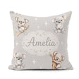 Custom Name Baby Koala Bears with Stars on Grey Seamless Pattern Square Filled Cushion Throw Pillow Sofa Bed Home Decor Zip Washable UK Made