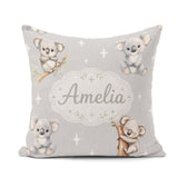 Custom Name Baby Koala Bears with Stars on Grey Seamless Pattern Square Filled Cushion Throw Pillow Sofa Bed Home Decor Zip Washable UK Made