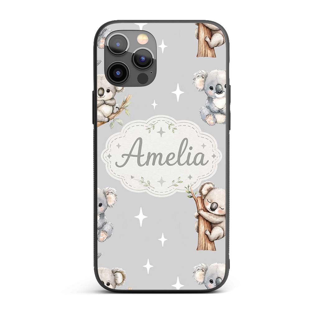 Cute Baby Koala Bears with Stars Printed Design Custom Name Protective Phone Case Mobile Cover Durable Everyday Smartphone Shock Resistant
