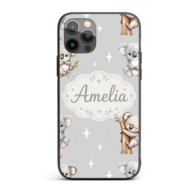 Cute Baby Koala Bears with Stars Printed Design Custom Name Protective Phone Case Mobile Cover Durable Everyday Smartphone Shock Resistant