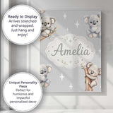 Personalised Name Cute Baby Koala Bears Custom  Modern Room Accent Elegant Feature Canvas Wall Art Print Decor Picture Ready to Hang