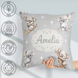 Custom Name Baby Koala Bears with Stars on Grey Seamless Pattern Square Filled Cushion Throw Pillow Sofa Bed Home Decor Zip Washable UK Made