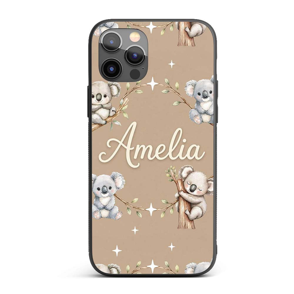 Cute Baby Koala Bears with Stars on Warm Beige Custom Name Protective Phone Case Mobile Cover Durable Everyday Smartphone Shock Resistant