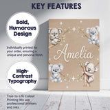 Personalised Name Cute Baby Koala Bears Custom  Modern Room Accent Elegant Feature Canvas Wall Art Print Decor Picture Ready to Hang