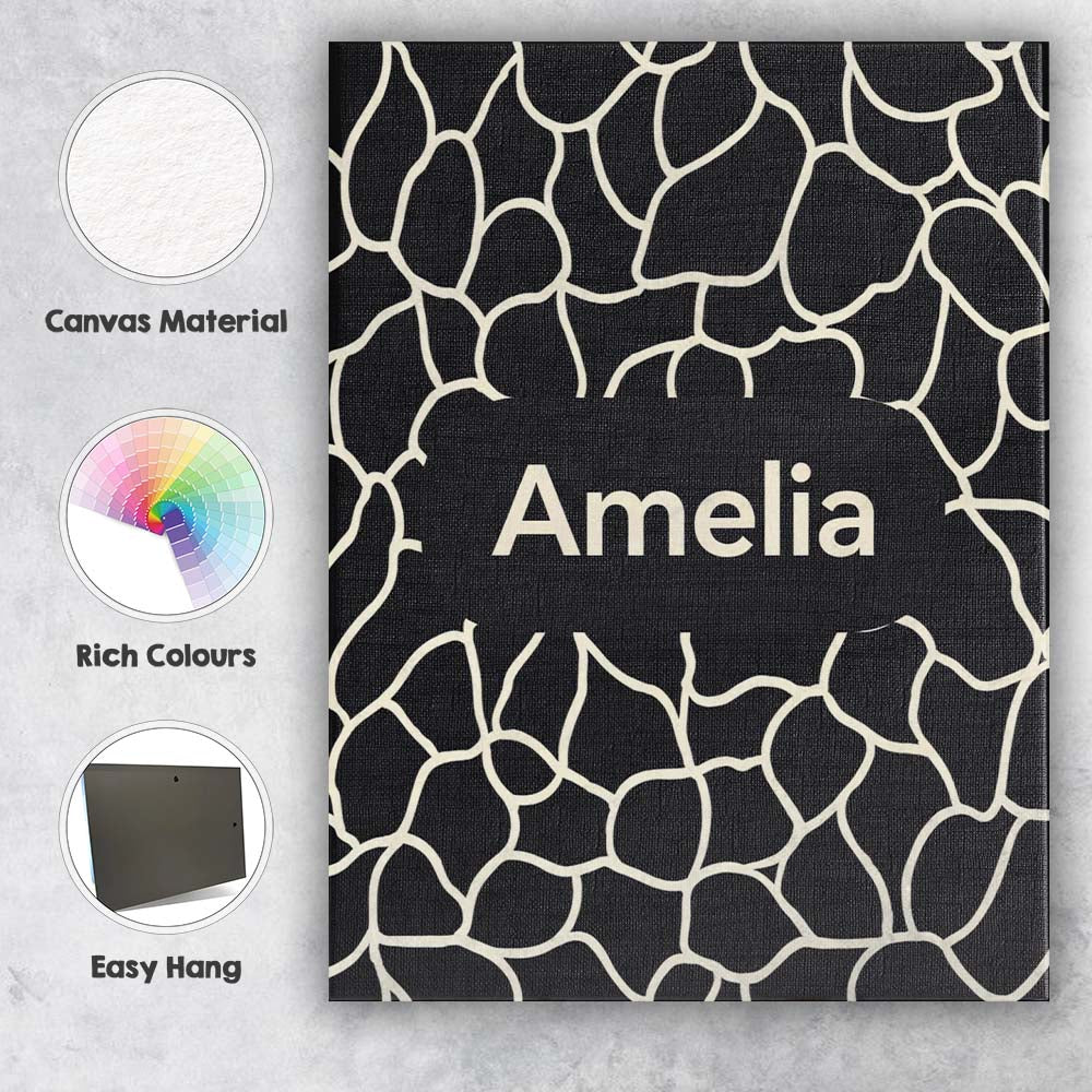 Personalised Name Pebble Outline Network Black Cream Organic Abstract Custom Home Unique Canvas Wall Art Print Decor Picture Ready to Hang