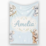 Cute Baby Koala Bears with Stars on Soft Blue Background Seamless  Personalised Custom Name Super Soft Fleece Blanket Bed Sofa Throw