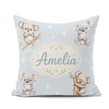 Custom Name Baby Koala Bears with Stars on Soft Blue Background Square Filled Cushion Throw Pillow Sofa Bed Home Decor Zip Washable UK Made