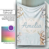 Cute Baby Koala Bears with Stars on Soft Blue Background Seamless  Personalised Custom Name Super Soft Fleece Blanket Bed Sofa Throw