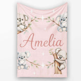 Cute Baby Koala Bears with Stars on Blush Pink Background Seamless  Personalised Custom Name Super Soft Fleece Blanket Bed Sofa Throw