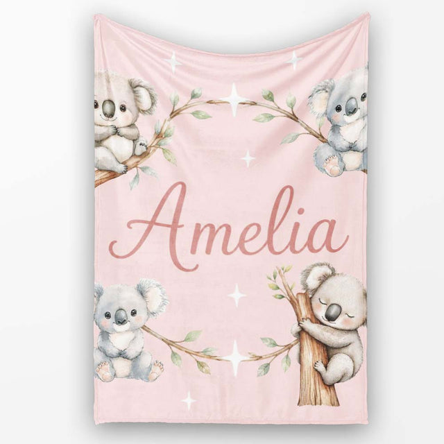Cute Baby Koala Bears with Stars on Blush Pink Background Seamless  Personalised Custom Name Super Soft Fleece Blanket Bed Sofa Throw