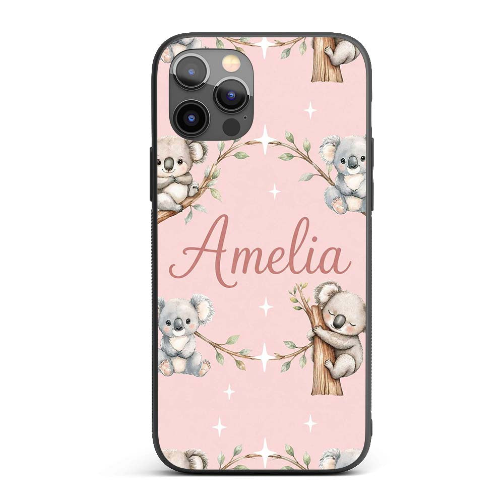 Cute Baby Koala Bears with Stars on Blush Pink Custom Name Protective Phone Case Mobile Cover Durable Everyday Smartphone Shock Resistant