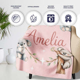 Cute Baby Koala Bears with Stars on Blush Pink Background Seamless  Personalised Custom Name Super Soft Fleece Blanket Bed Sofa Throw