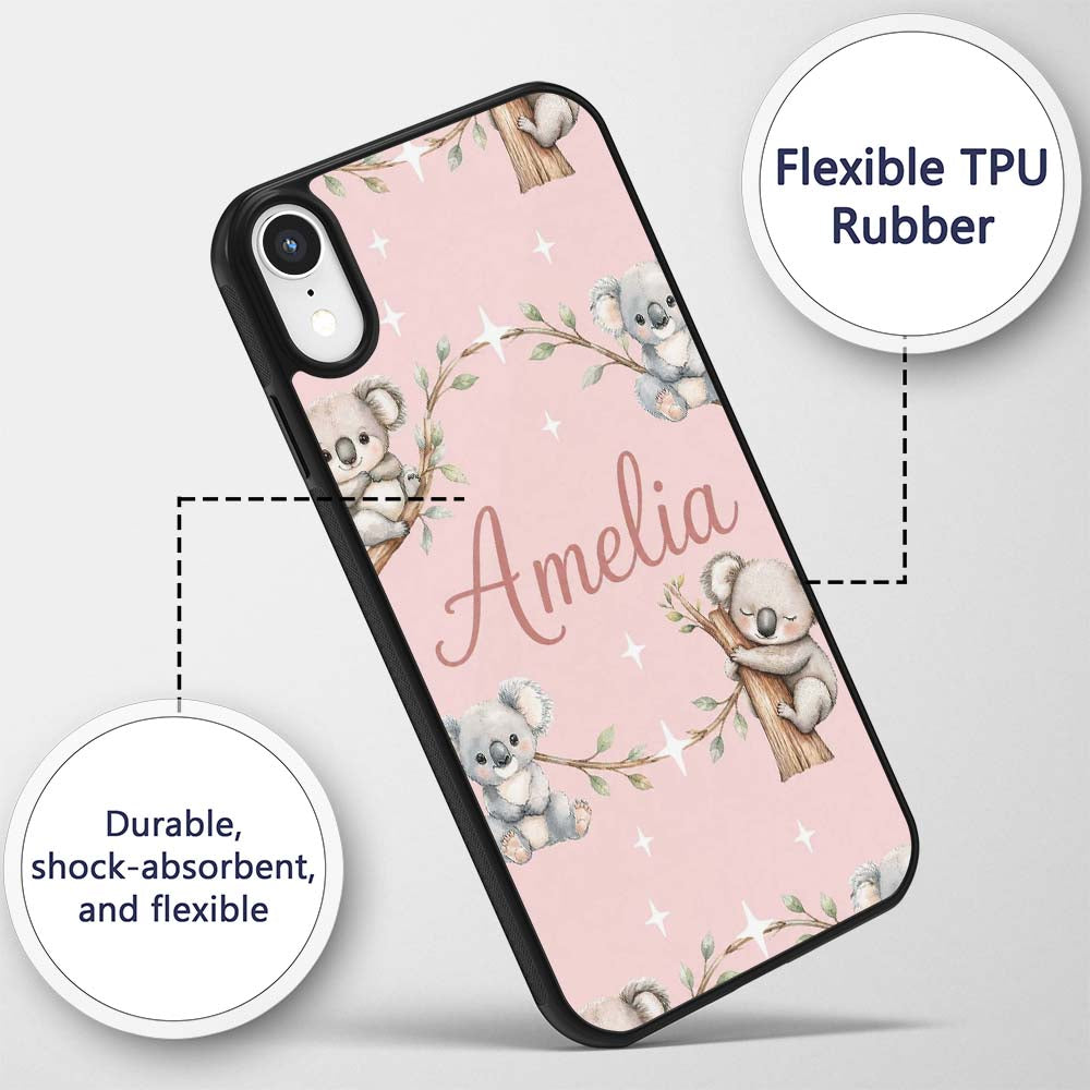 Cute Baby Koala Bears with Stars on Blush Pink Custom Name Protective Phone Case Mobile Cover Durable Everyday Smartphone Shock Resistant