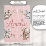 Cute Baby Koala Bears with Stars on Blush Pink Background Seamless  Personalised Custom Name Super Soft Fleece Blanket Bed Sofa Throw