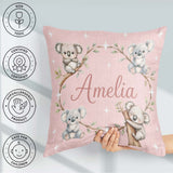 Custom Name Baby Koala Bears with Stars on Blush Pink Background Square Filled Cushion Throw Pillow Sofa Bed Home Decor Zip Washable UK Made