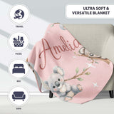 Cute Baby Koala Bears with Stars on Blush Pink Background Seamless  Personalised Custom Name Super Soft Fleece Blanket Bed Sofa Throw