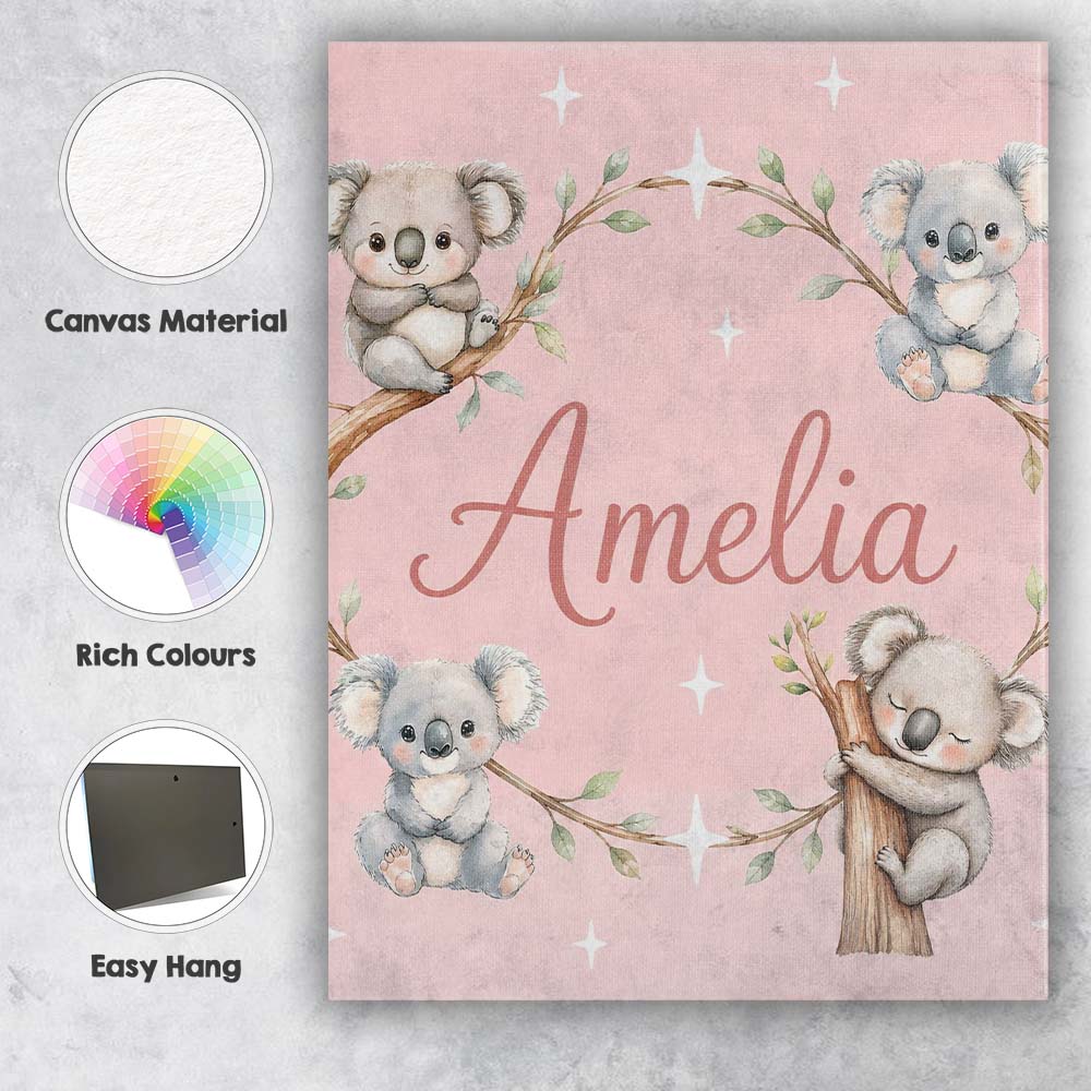 Personalised Name Cute Baby Koala Bears Custom  Modern Room Accent Elegant Feature Canvas Wall Art Print Decor Picture Ready to Hang