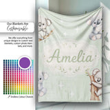 Cute Baby Koala Bears with Stars on Sage Green Background Seamless  Personalised Custom Name Super Soft Fleece Blanket Bed Sofa Throw