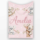 Cute Baby Koala Bears with Stars on Dusty Rose Background Seamless  Personalised Custom Name Super Soft Fleece Blanket Bed Sofa Throw