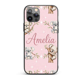 Cute Baby Koala Bears with Stars on Dusty Rose Custom Name Protective Phone Case Mobile Cover Durable Everyday Smartphone Shock Resistant