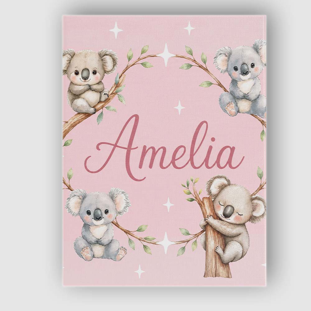 Personalised Name Cute Baby Koala Bears Custom  Modern Room Accent Elegant Feature Canvas Wall Art Print Decor Picture Ready to Hang