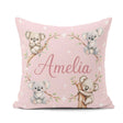 Custom Name Baby Koala Bears with Stars on Dusty Rose Background Square Filled Cushion Throw Pillow Sofa Bed Home Decor Zip Washable UK Made