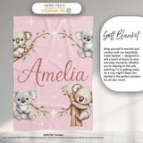 Cute Baby Koala Bears with Stars on Dusty Rose Background Seamless  Personalised Custom Name Super Soft Fleece Blanket Bed Sofa Throw