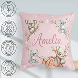 Custom Name Baby Koala Bears with Stars on Dusty Rose Background Square Filled Cushion Throw Pillow Sofa Bed Home Decor Zip Washable UK Made