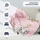 Cute Baby Koala Bears with Stars on Dusty Rose Background Seamless  Personalised Custom Name Super Soft Fleece Blanket Bed Sofa Throw