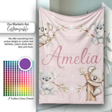 Cute Baby Koala Bears with Stars on Dusty Rose Background Seamless  Personalised Custom Name Super Soft Fleece Blanket Bed Sofa Throw