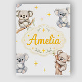 Personalised Name Cute Baby Koala Bears Custom  Modern Room Accent Elegant Feature Canvas Wall Art Print Decor Picture Ready to Hang