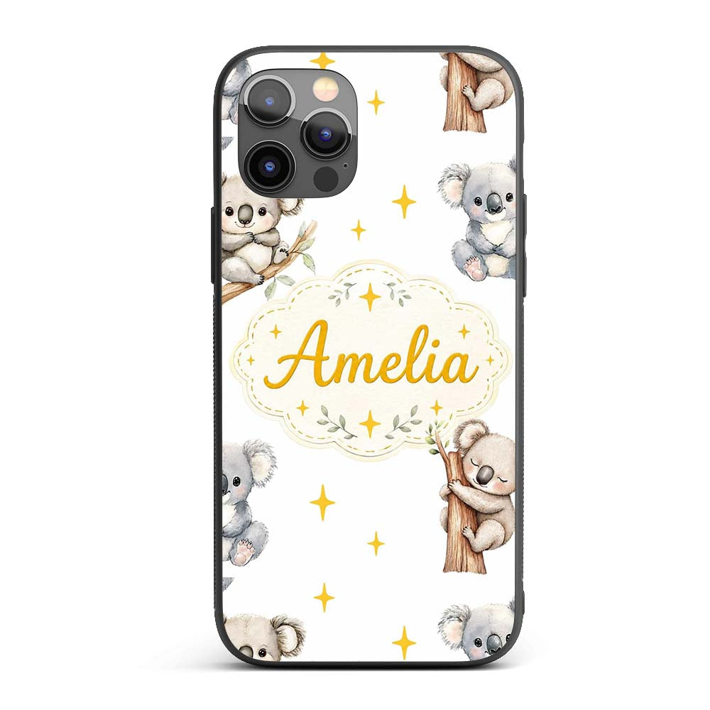 Cute Baby Koala Bears with Yellow Stars on Light Custom Name Protective Phone Case Mobile Cover Durable Everyday Smartphone Shock Resistant