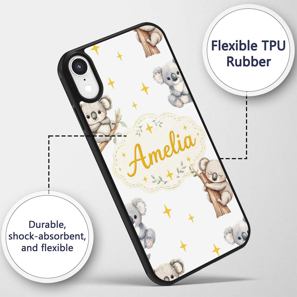 Cute Baby Koala Bears with Yellow Stars on Light Custom Name Protective Phone Case Mobile Cover Durable Everyday Smartphone Shock Resistant