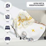Cute Baby Koala Bears with Yellow Stars on Light Grey Background  Personalised Custom Name Super Soft Fleece Blanket Bed Sofa Throw